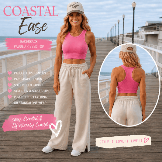 Coastal Ease Racerback Padded Crop Tank Top