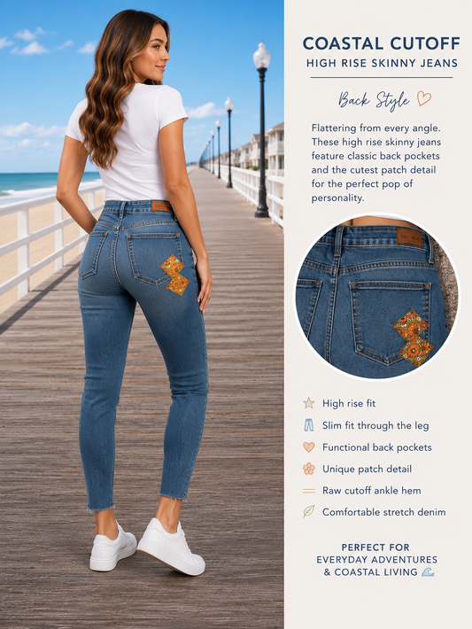 Judy Blue Flower Ankle Cutoff High Rise Slim Fit Jeans