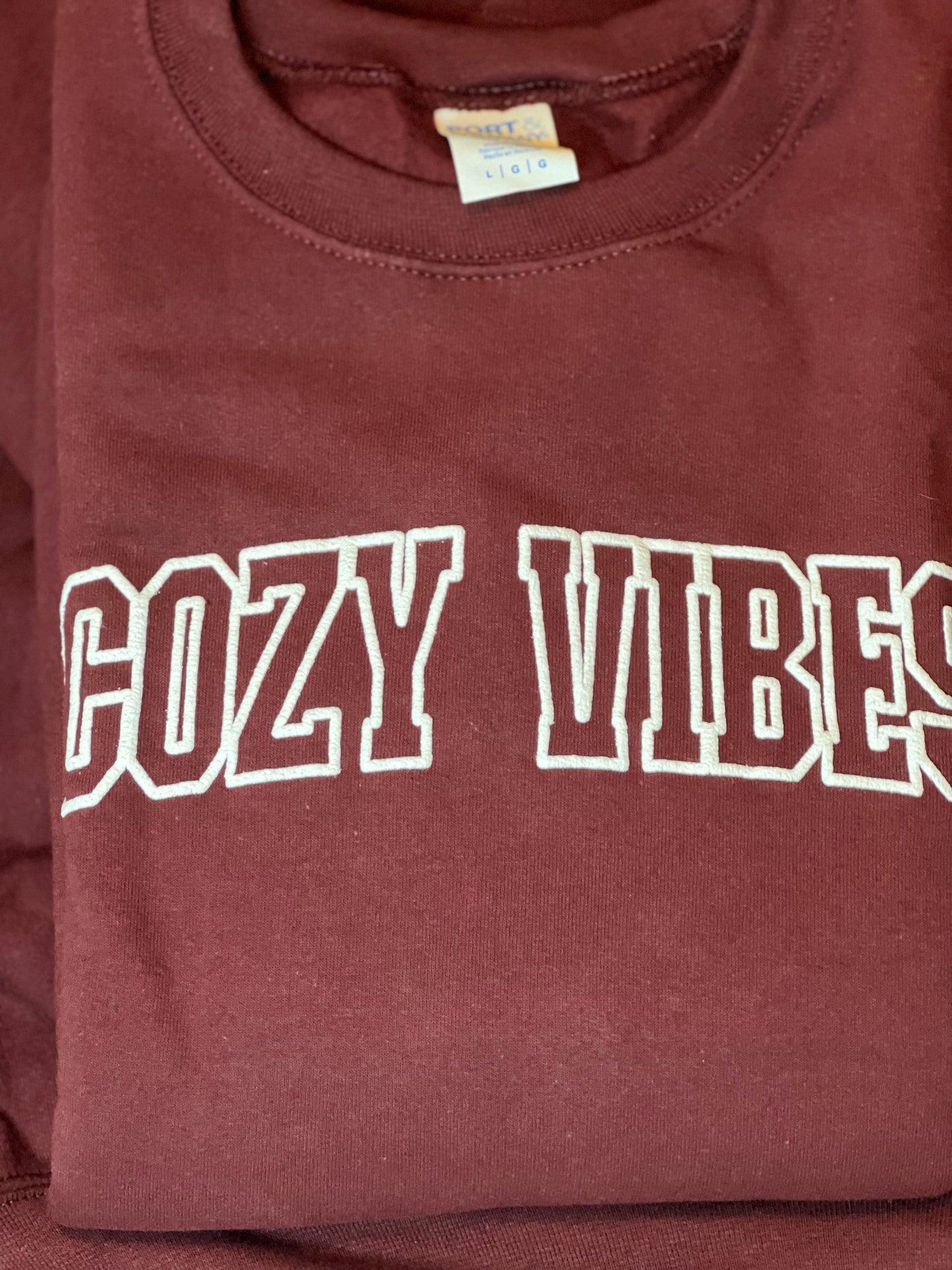 Cozy Vibes Wine at the Beach Port & Co. Crewneck Puff Print | Cottage Beach
