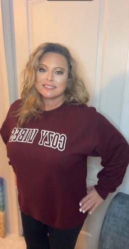 Cozy Vibes Wine at the Beach Port & Co. Crewneck Puff Print | Cottage Beach