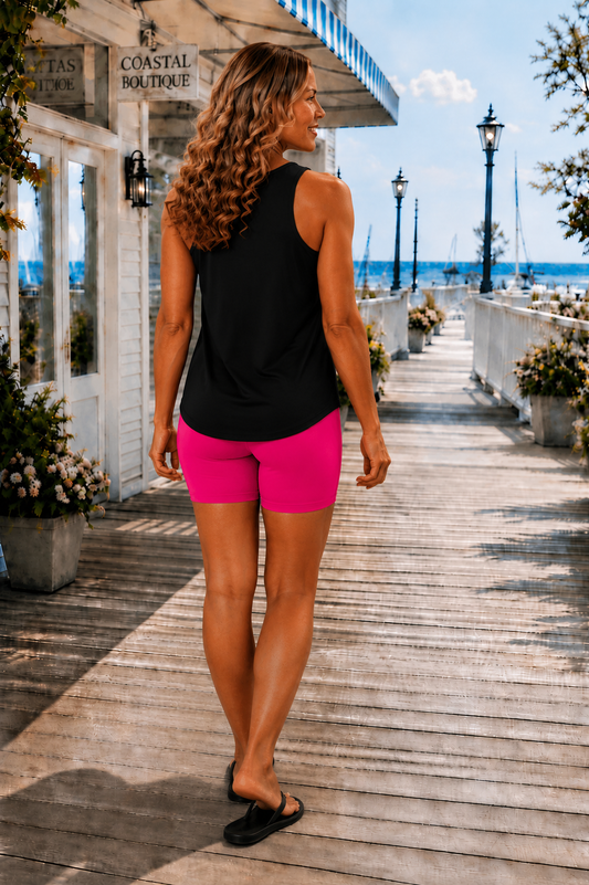 Hot Pink Brushed Microfiber Wide Waistband Biker Shorts
