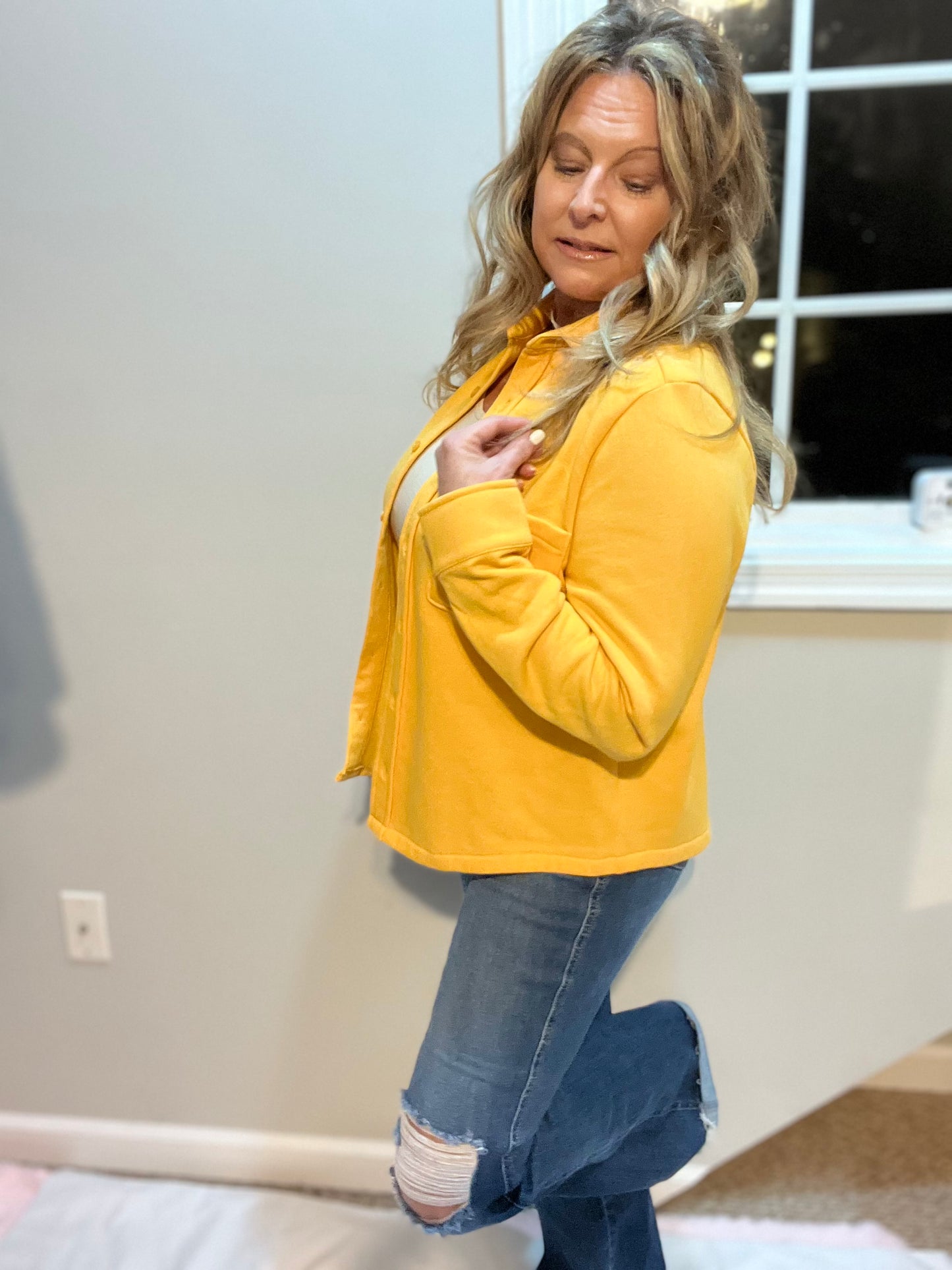 Shacket with me at the Beach Long Sleeve Button Up Waist Length Various Colors