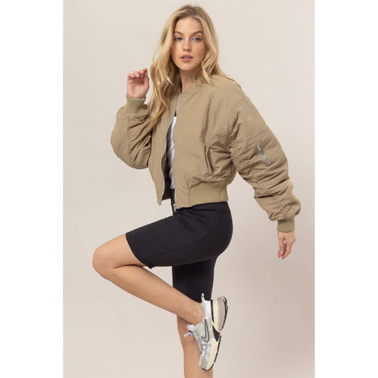 Coastal Street Breeze Ruched Bomber Puffer Jacket