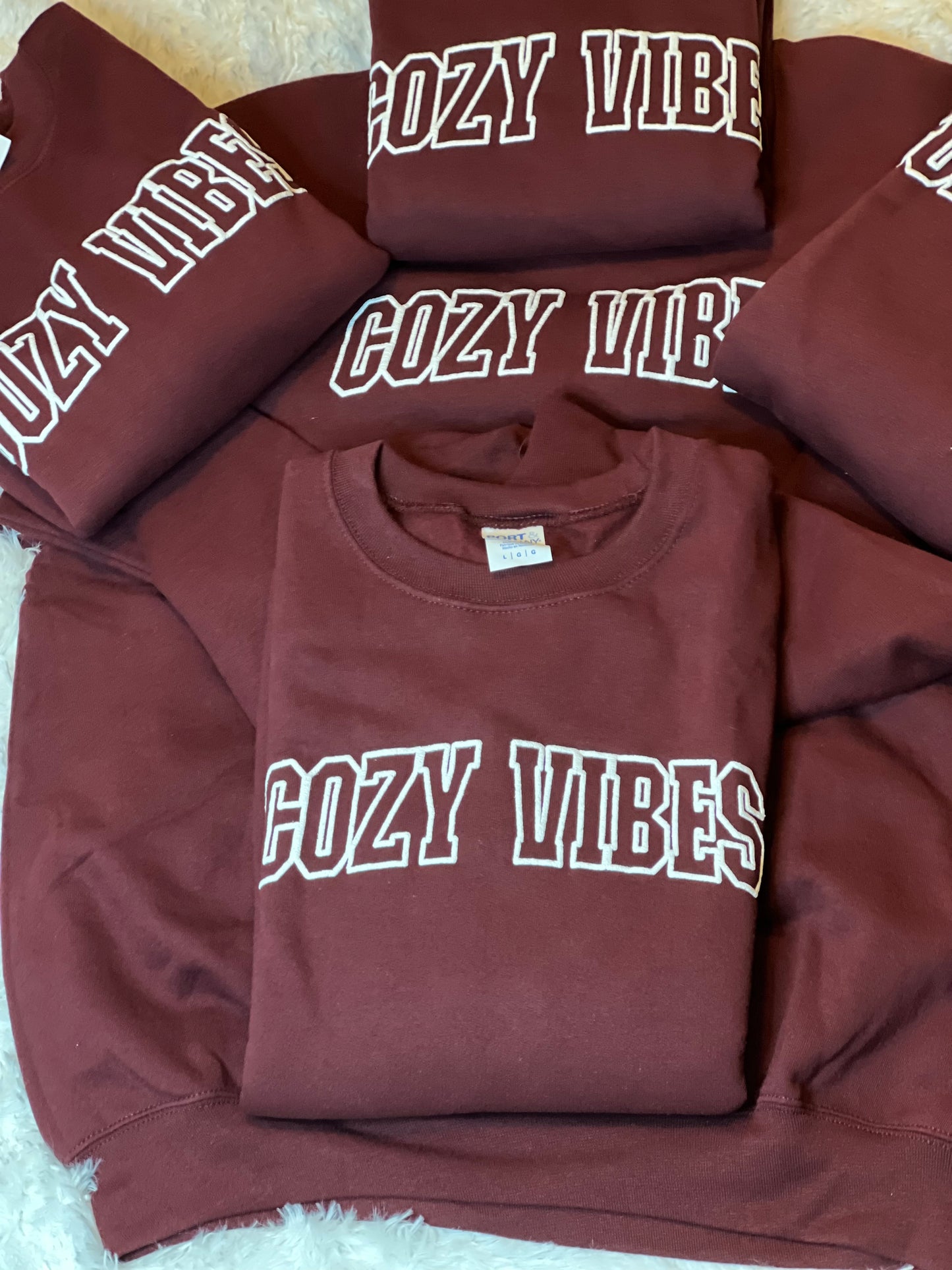 Cozy Vibes Wine at the Beach Port & Co. Crewneck Puff Print | Cottage Beach