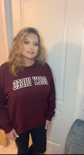 Cozy Vibes Wine at the Beach Port & Co. Crewneck Puff Print | Cottage Beach