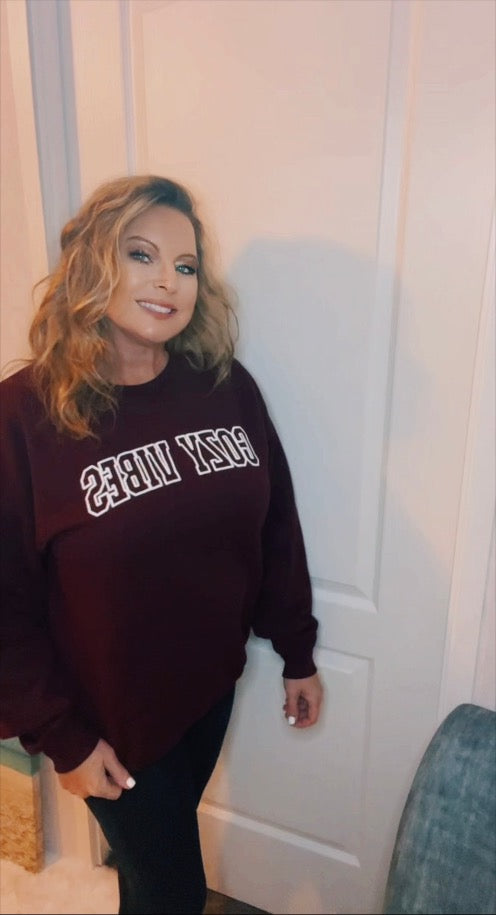 Cozy Vibes Wine at the Beach Port & Co. Crewneck Puff Print | Cottage Beach