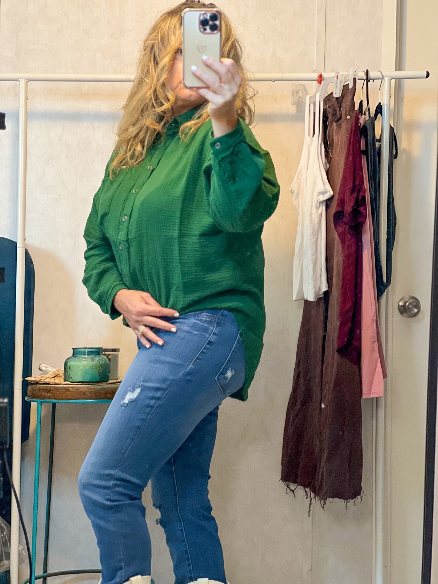 Raw Edge Button Long Sleeve Oversized Cottage Beach Boutique