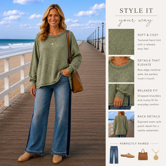 Coastal Drift Exposed Seam Hacci Sweater Olive