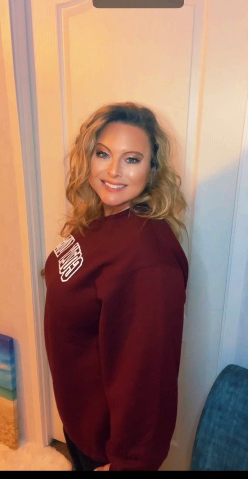 Cozy Vibes Wine at the Beach Port & Co. Crewneck Puff Print | Cottage Beach