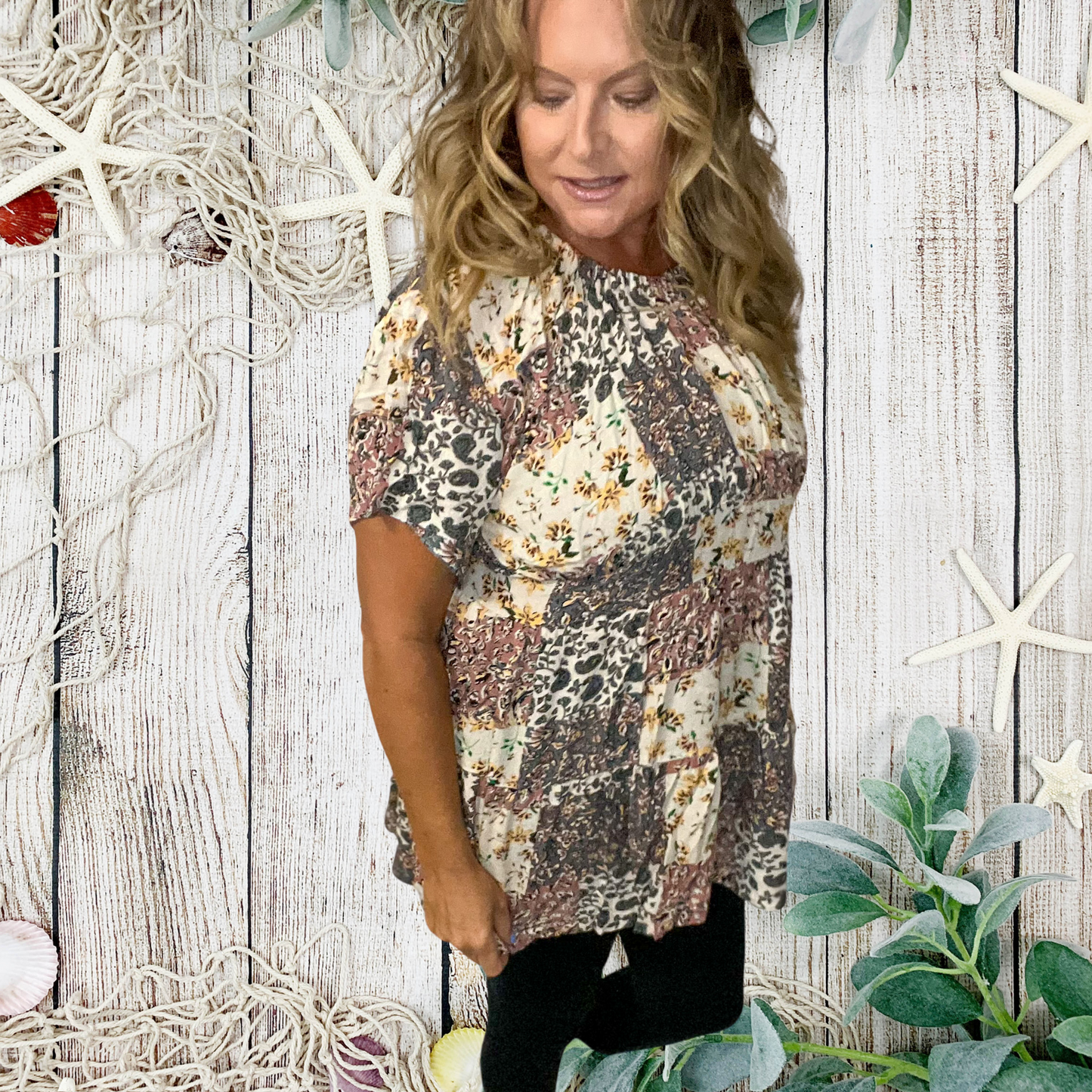 Beach Flow Short Sleeve Tunic round neck relaxed fit Top