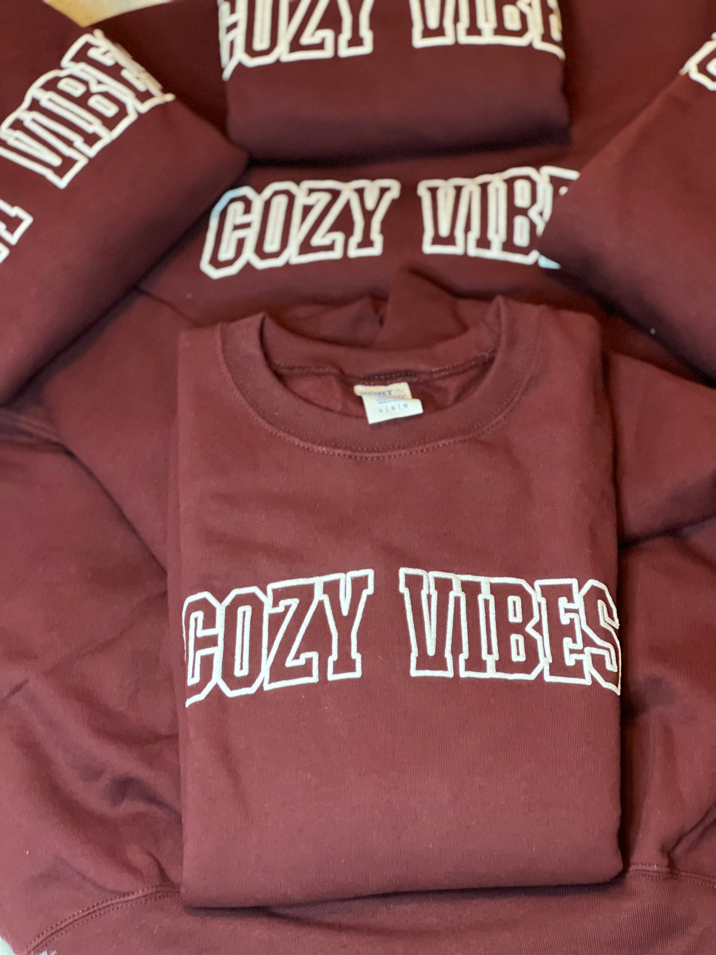 Cozy Vibes Wine at the Beach Port & Co. Crewneck Puff Print | Cottage Beach