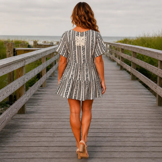POL Coastal Stripe Lace Patch Mini Dress