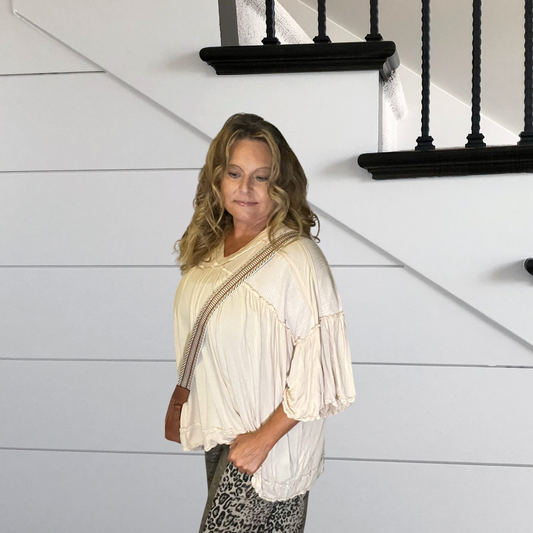 Free Beachin Oversized Short Sleeved Ruffled V-Neck Top