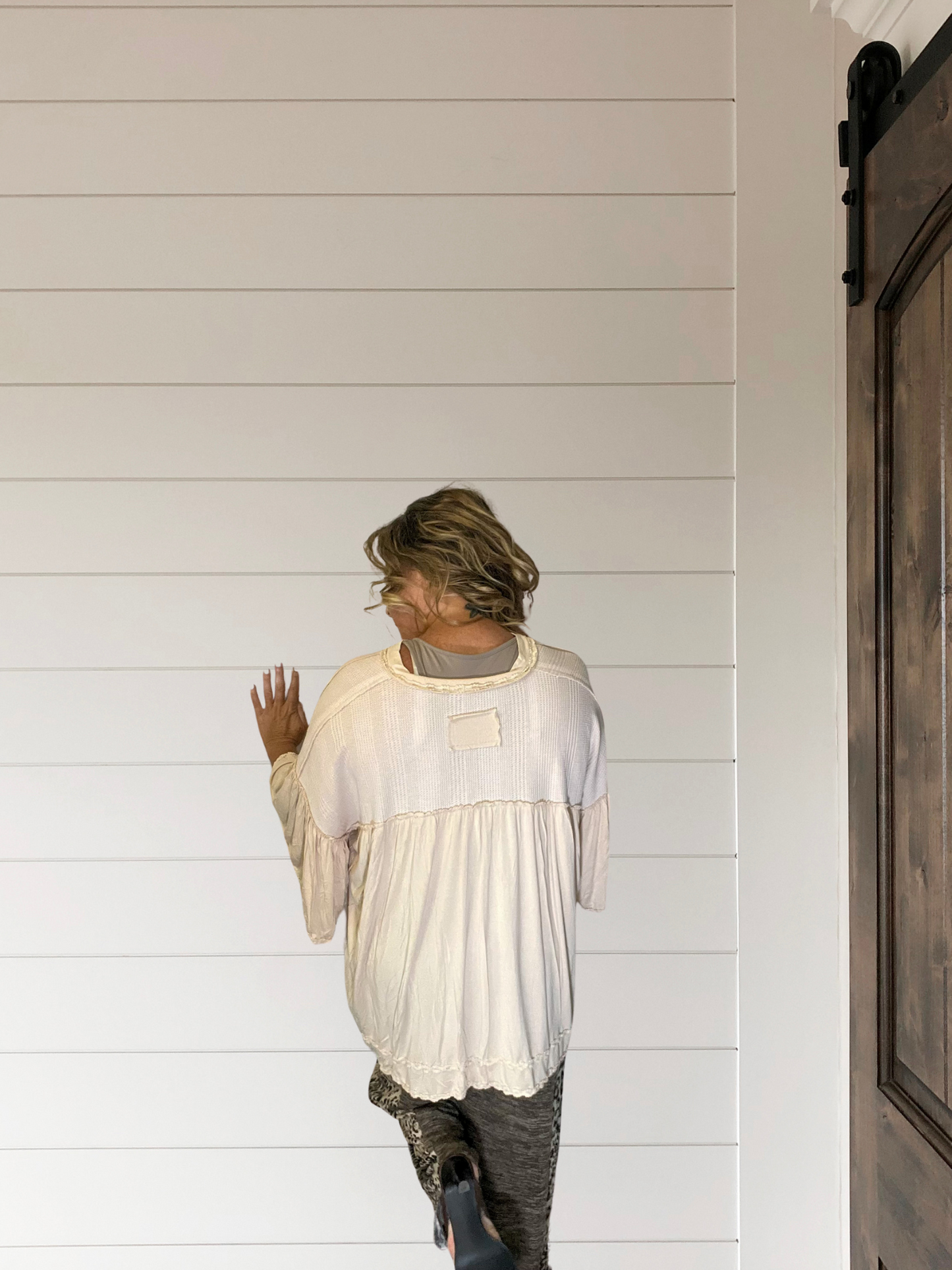 Free Beachin Oversized Short Sleeved Ruffled V-Neck Top
