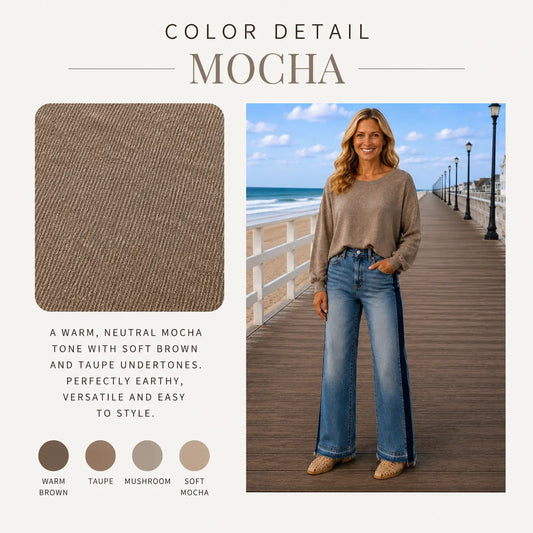 Coastal Drift Exposed Seam Hacci Sweater Mocha