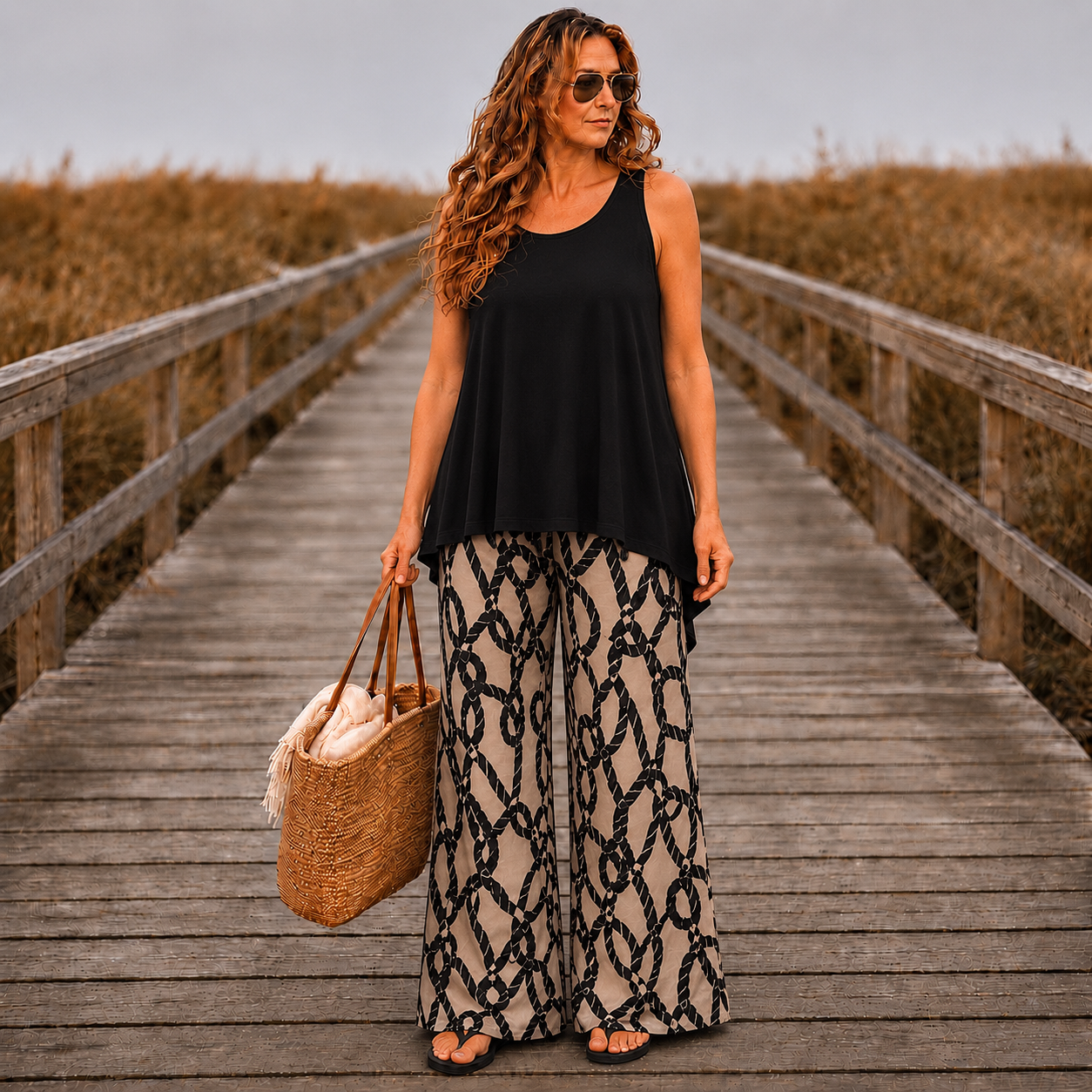 Seaside Escape Flowy Tank Top Black