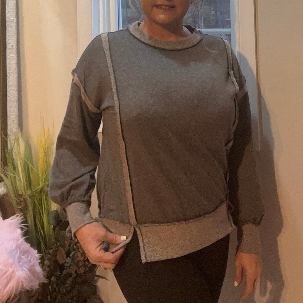 Coastal People Relaxed Fit Exposed Seam Detail Crewneck Gray