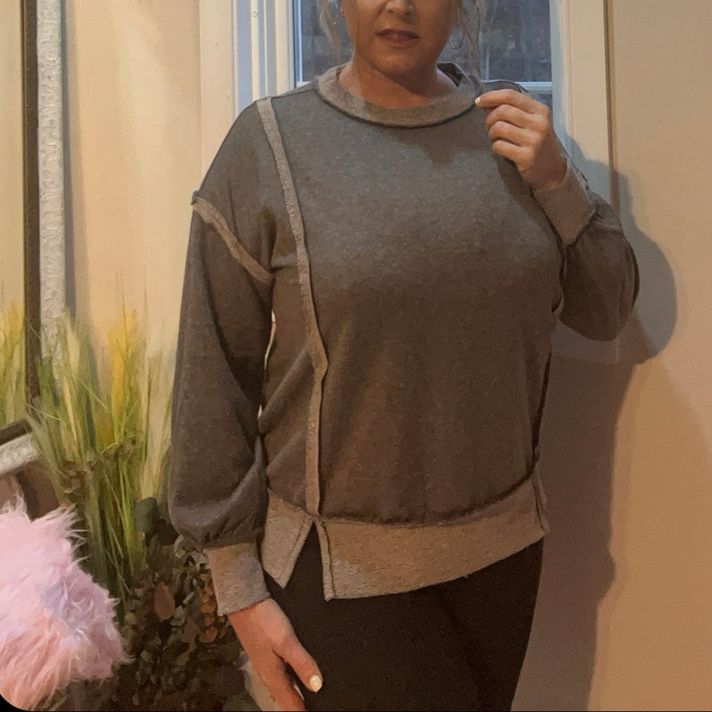 Coastal People Relaxed Fit Exposed Seam Detail Crewneck Gray