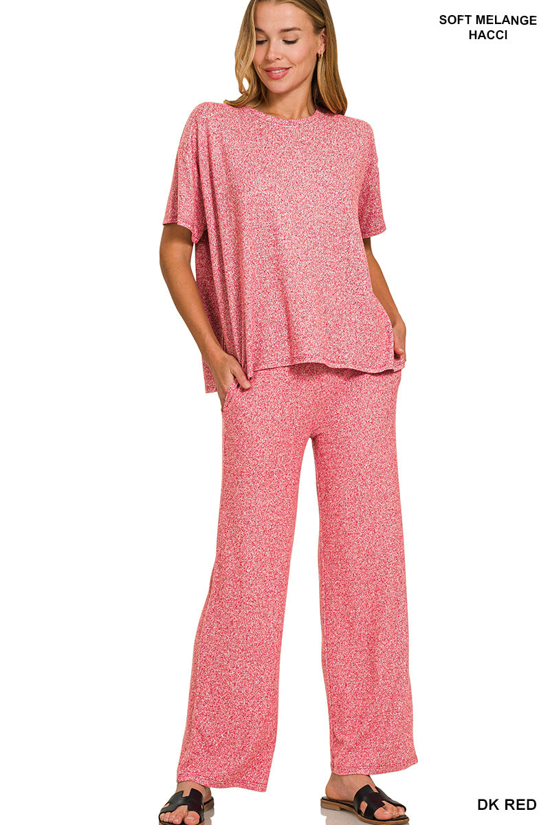 Bay Walk Melange Short Sleeve Two Piece Set