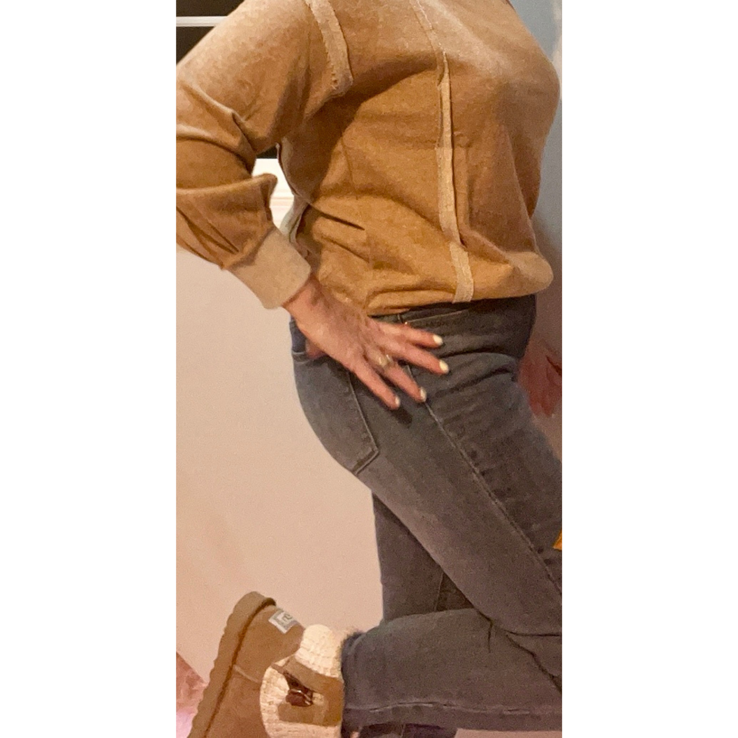 Coastal People Relaxed Fit Exposed Seam Detail Crewneck Latte