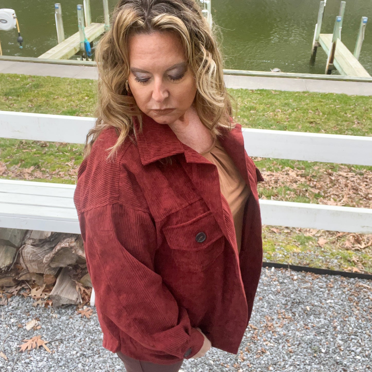 Corduroy Big Button Down Shacket Oversized - Cottage Beach
