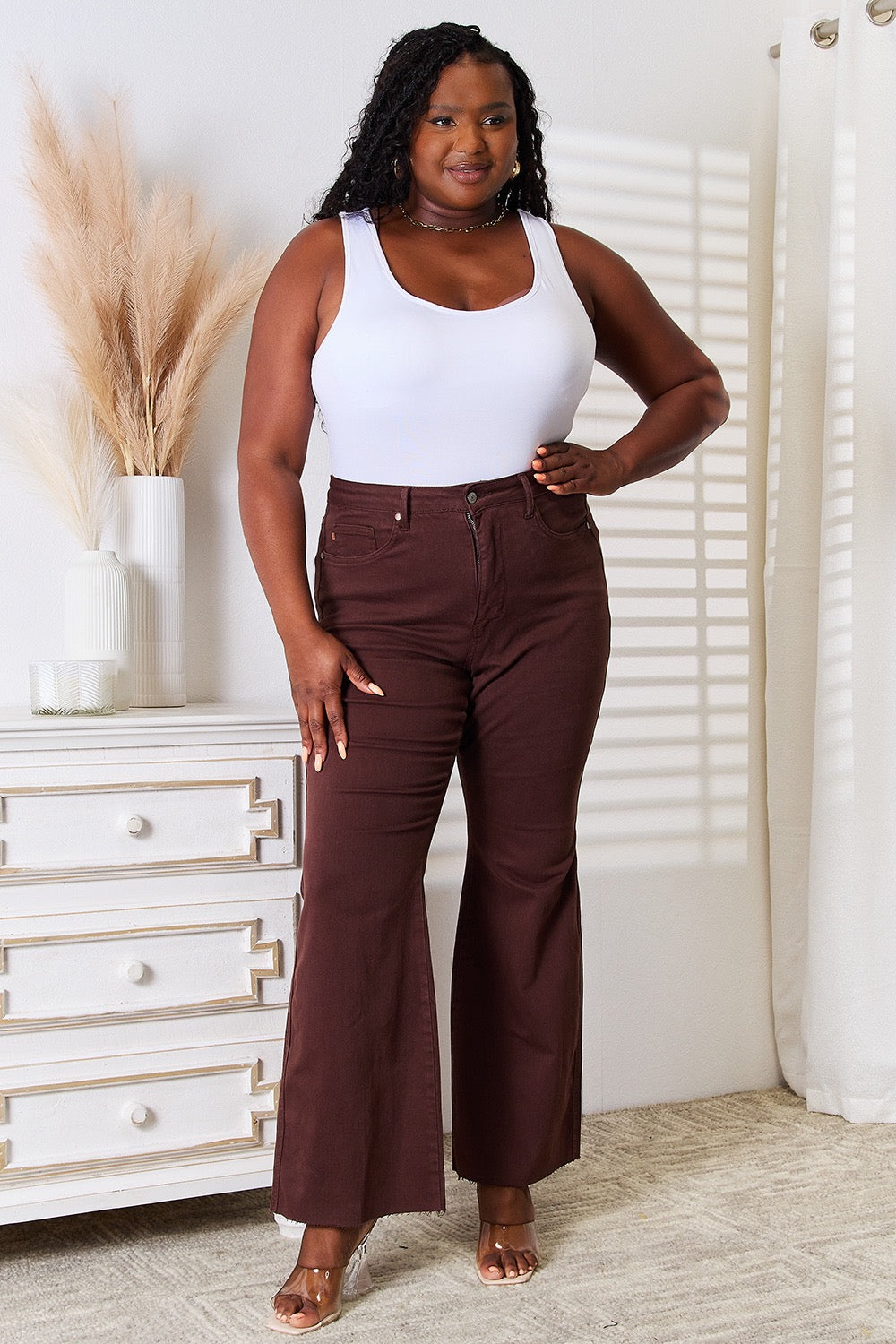 Judy Blue Full Size Tummy Control Expresso Wide Leg Flare Jeans | Cottage Beach