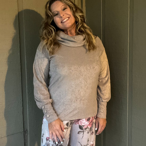 Chilly Beach Vibes Long Sleeve Cowl Neck French Terry Top