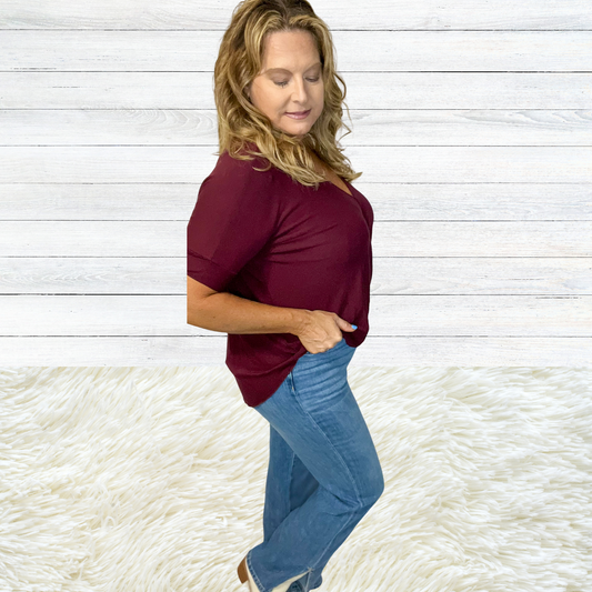 Vineyard Crossover Draped front Short Sleeve Top | Cottage Beach