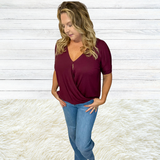 Vineyard Crossover Draped front Short Sleeve Top | Cottage Beach