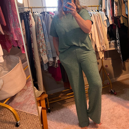 Bay Walk Melange Short Sleeve Two Piece Set Kelly Green