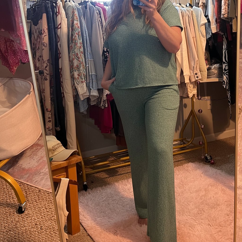 Bay Walk Melange Short Sleeve Two Piece Set Kelly Green