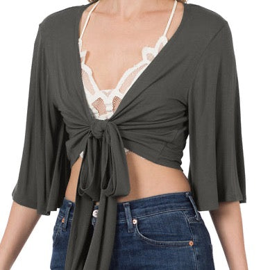 Bohemian Tie Wrap Flowy Mid Sleeve Top | Cottage Beach