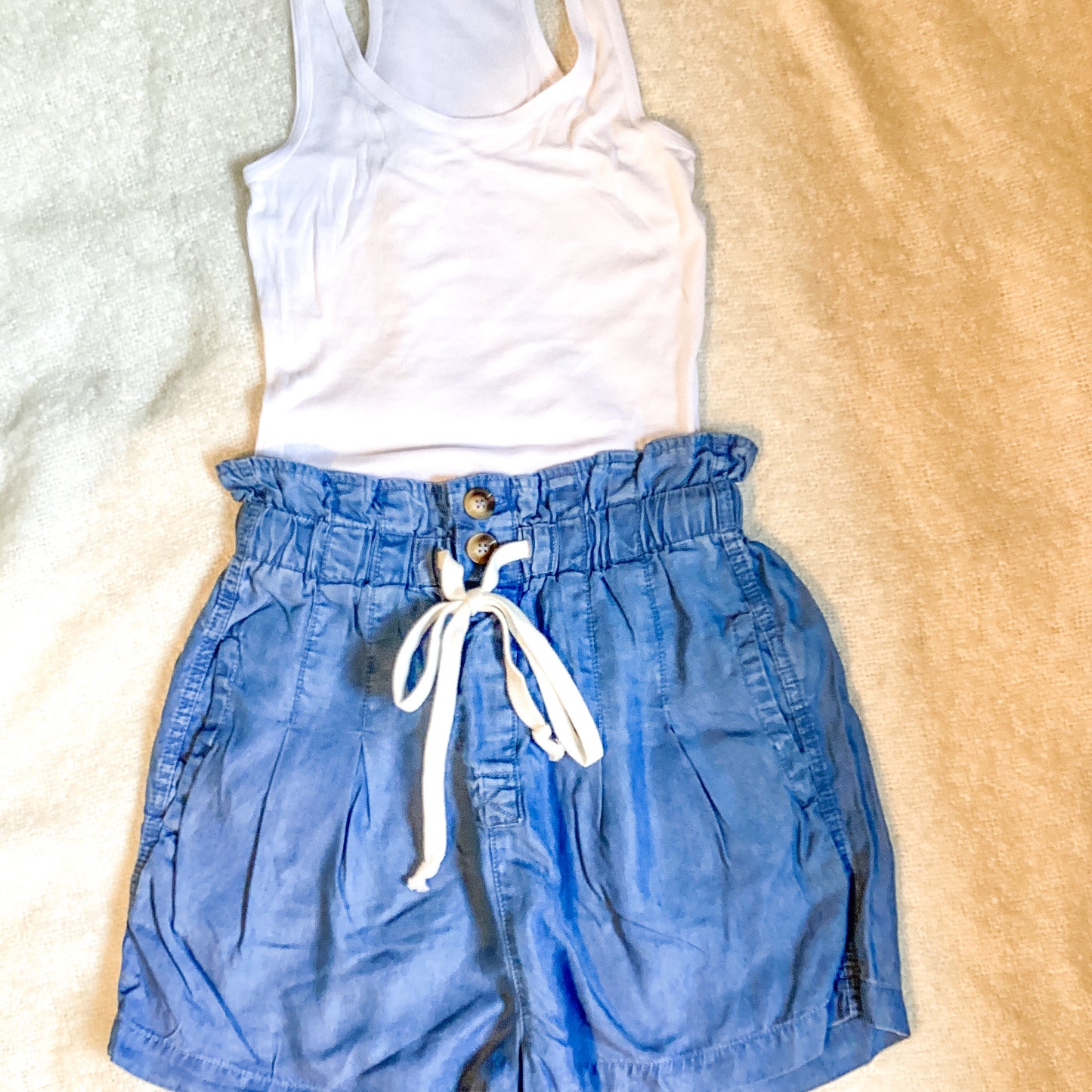 Coastal Chambray High Waisted Paperbag Shorts | Cottage Beach