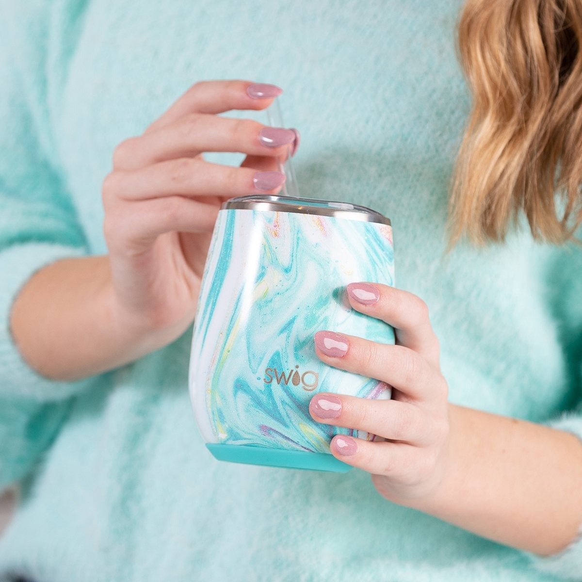 My Swig Life Ocean Swirl Stemless Wine Cup (14oz) - Cottage Beach