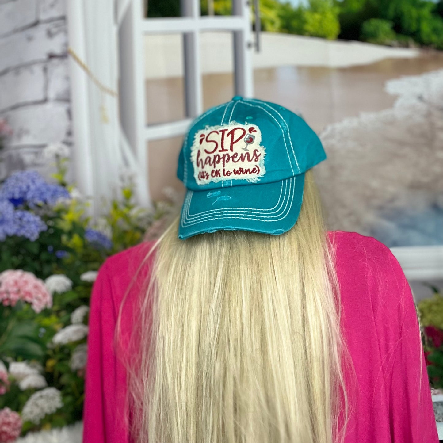 Sip Happens It's OK To Wine' Adjustable Distressed Hat | Cottage Beach
