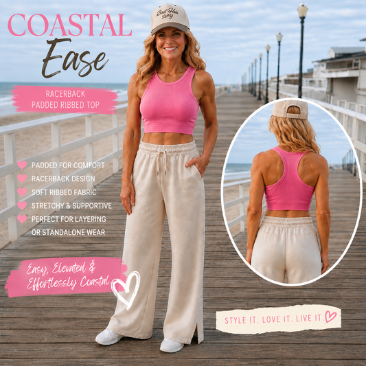 Coastal Ease Racerback Padded Crop Tank Top