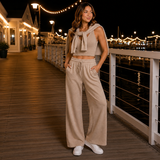 Scuba Duo Wide Leg Lounge Pants – Cream Mocha