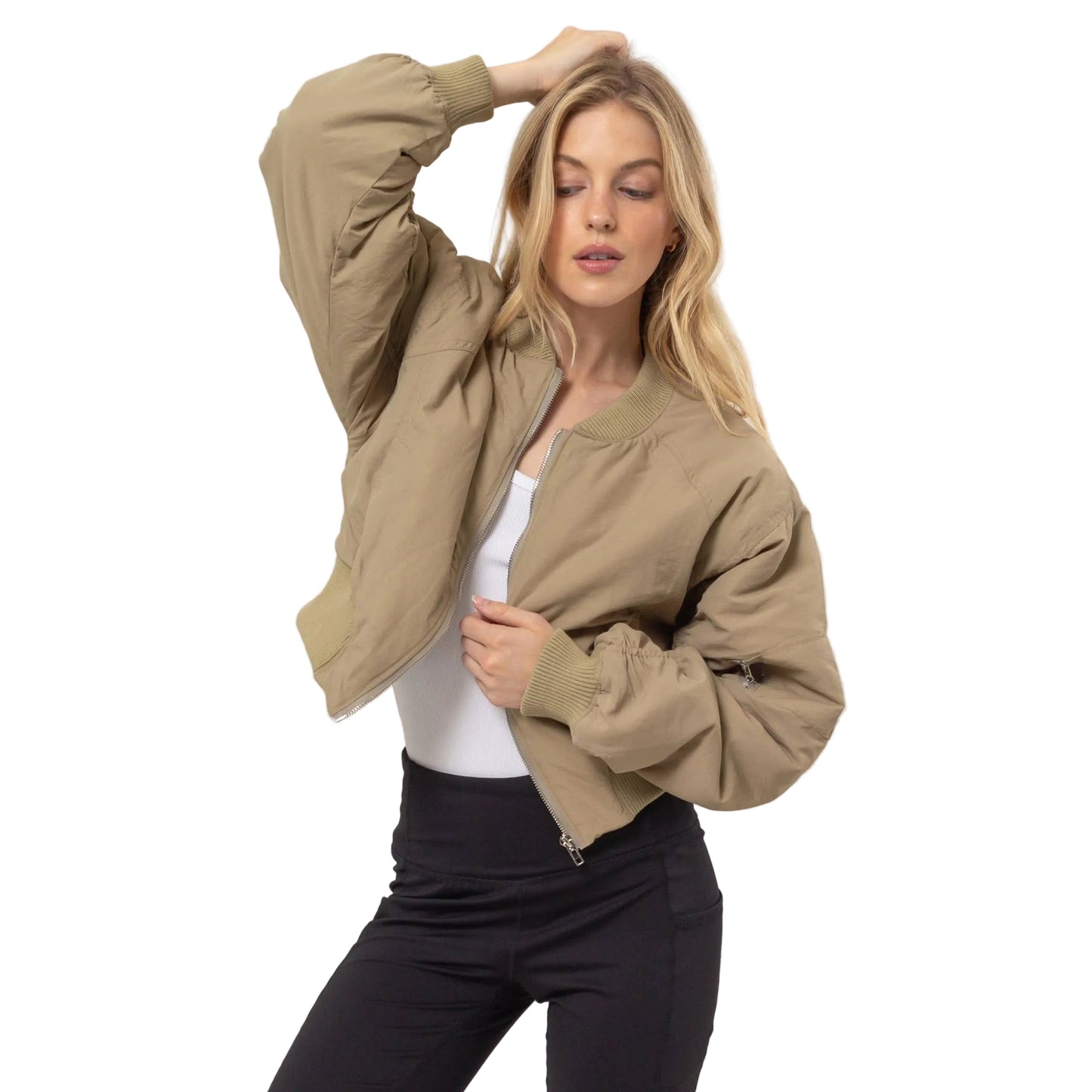 Coastal Street Breeze Ruched Bomber Puffer Jacket
