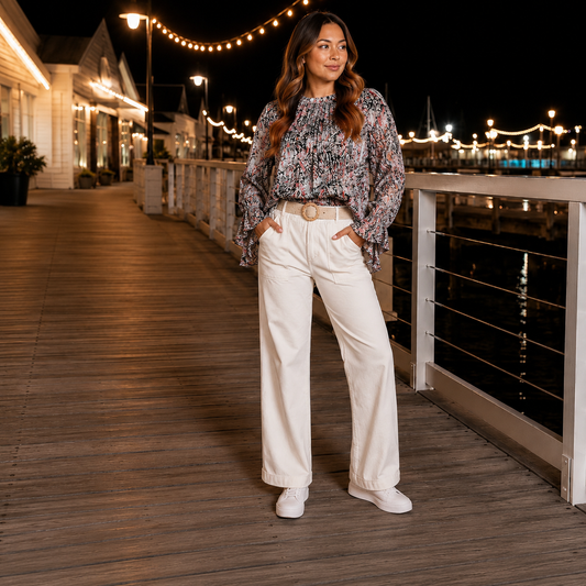 Bahama Mama Abstracted Prints Flow Ruffle Sleeve Top