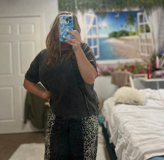 Coastal Breeze Short Sleeve Exposed Seam Acid Washed Top