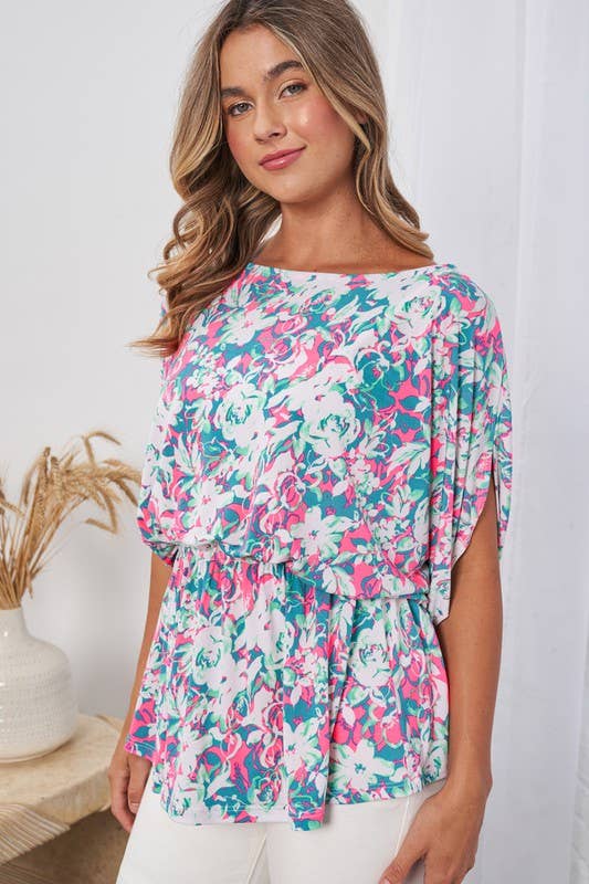 Coastal Bloom Dolman Sleeve Top