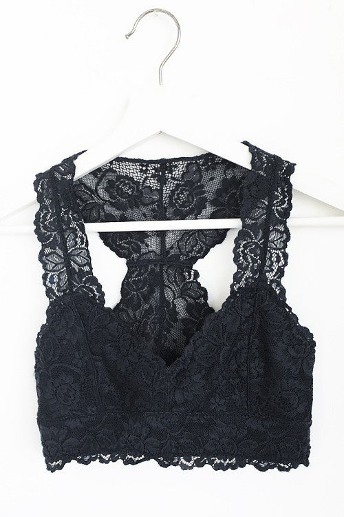 Floral Lace Racerback Bralette | Stretch Bralette | Black