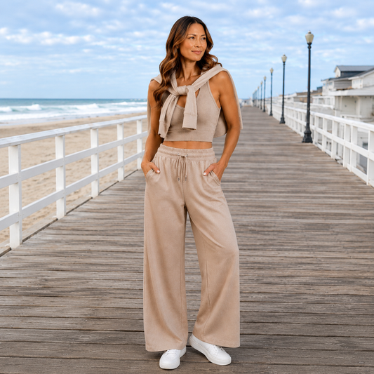 Scuba Duo Wide Leg Lounge Pants – Cream Mocha