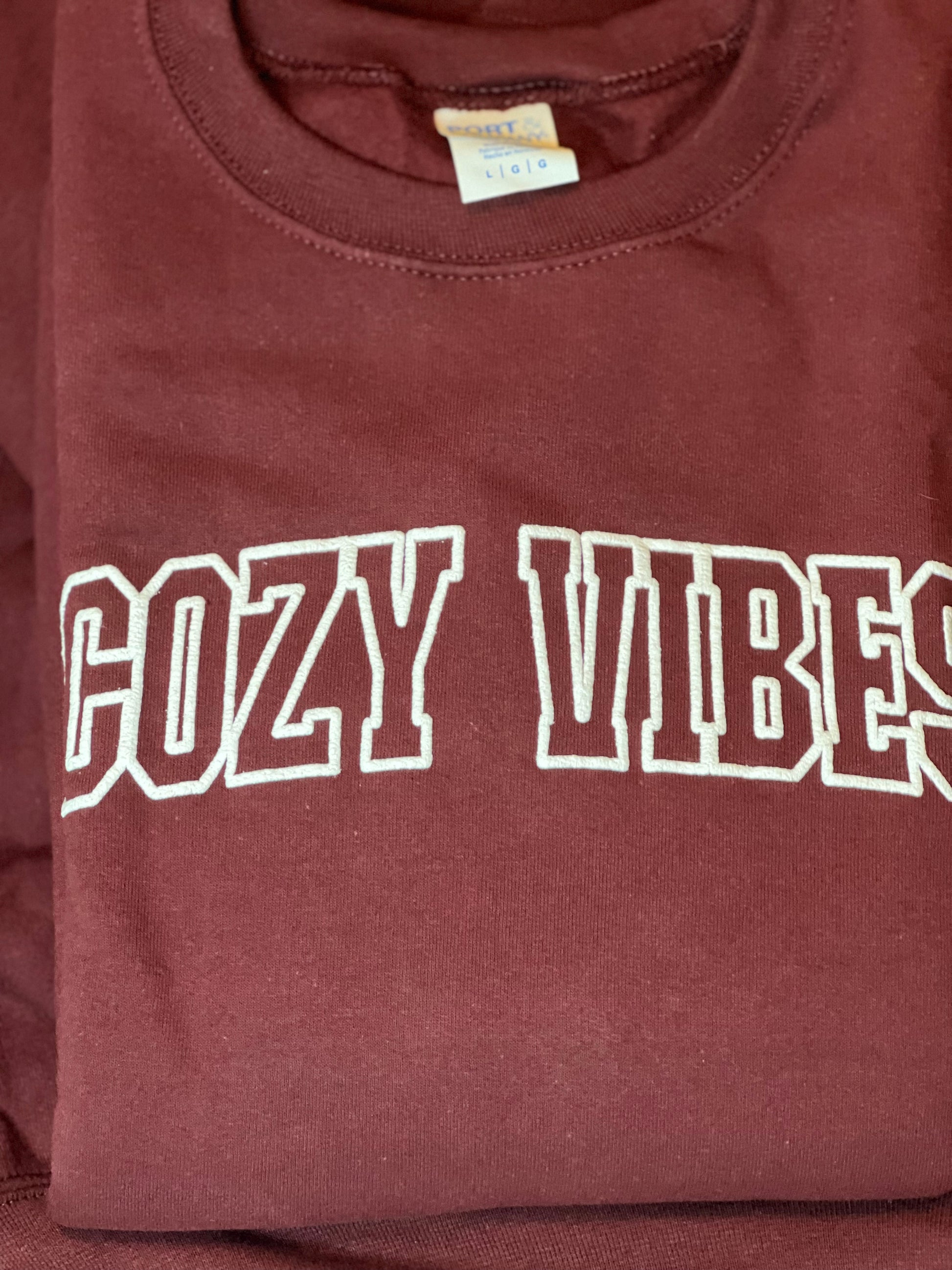 Cozy Vibes Wine at the Beach Port & Co. Crewneck Puff Print | Cottage Beach