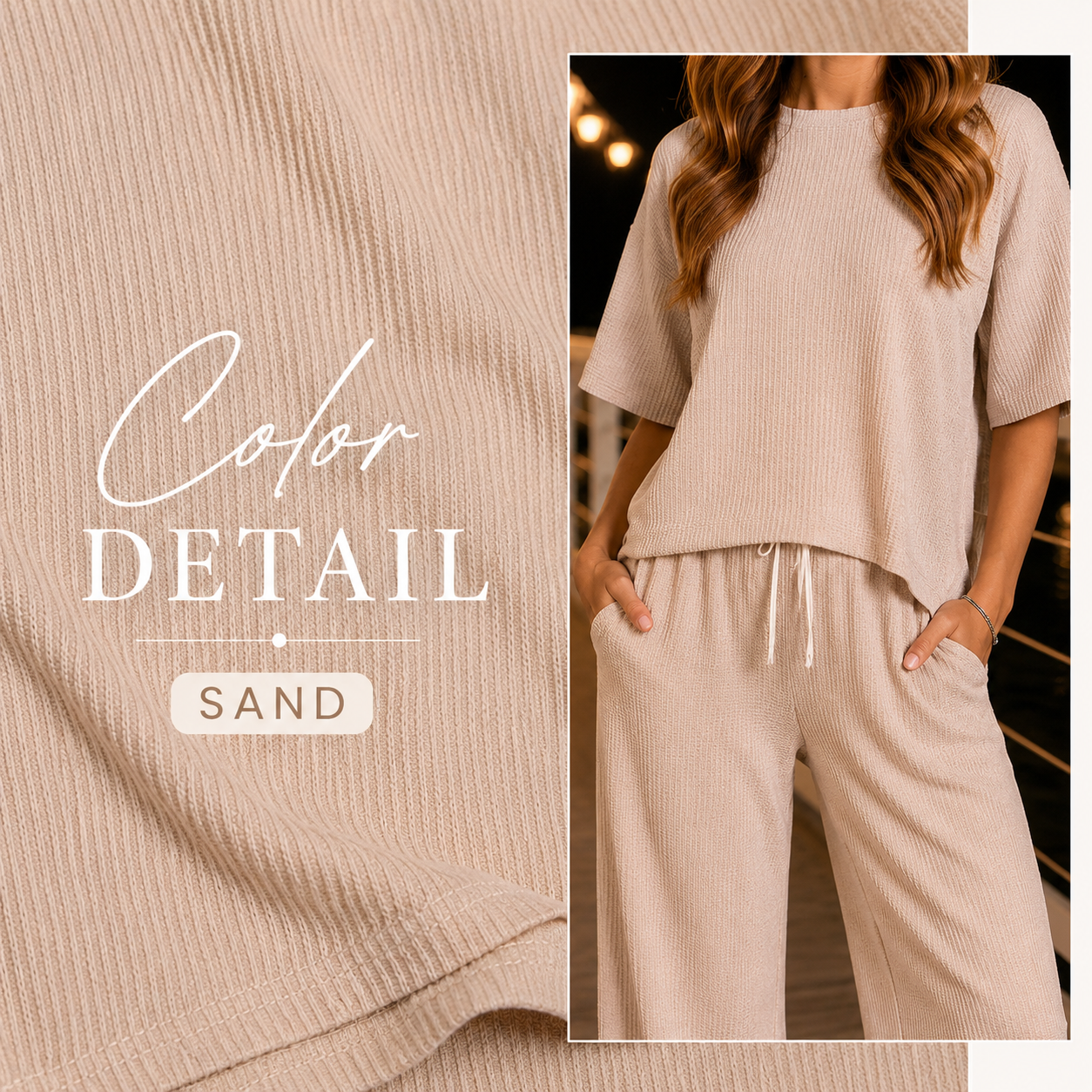 Beach Babe Ribbed Short Sleeve Two Piece Set
