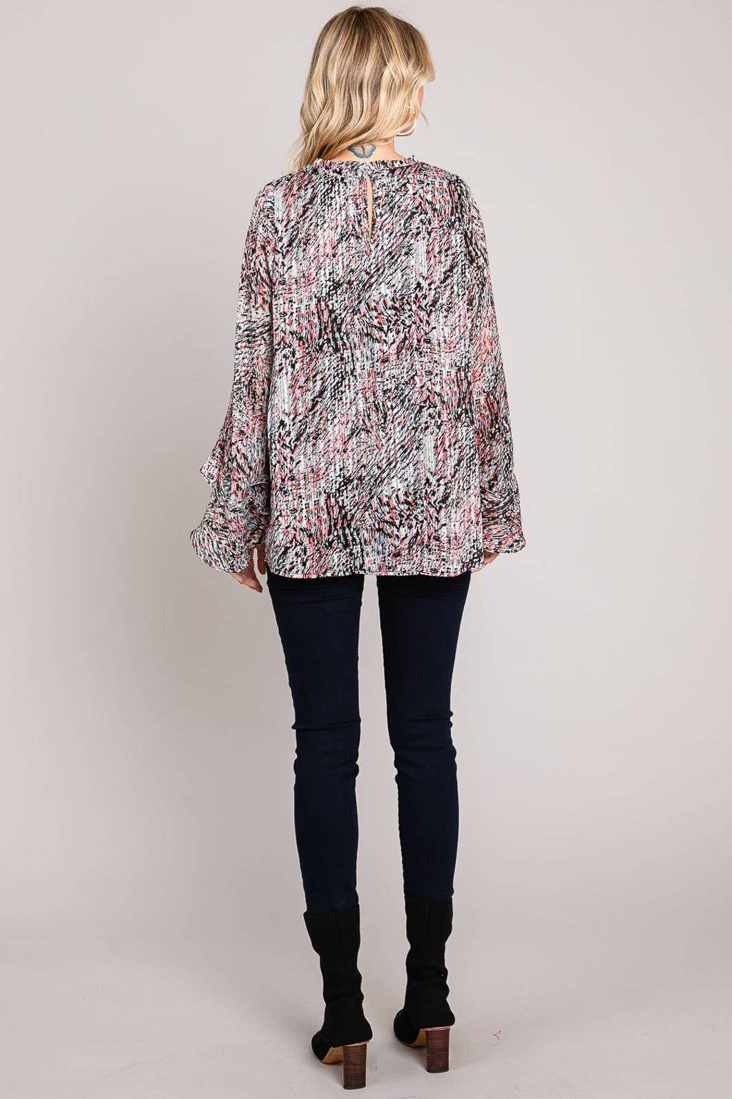 Bahama Mama Abstracted Prints Flow Ruffle Sleeve Top