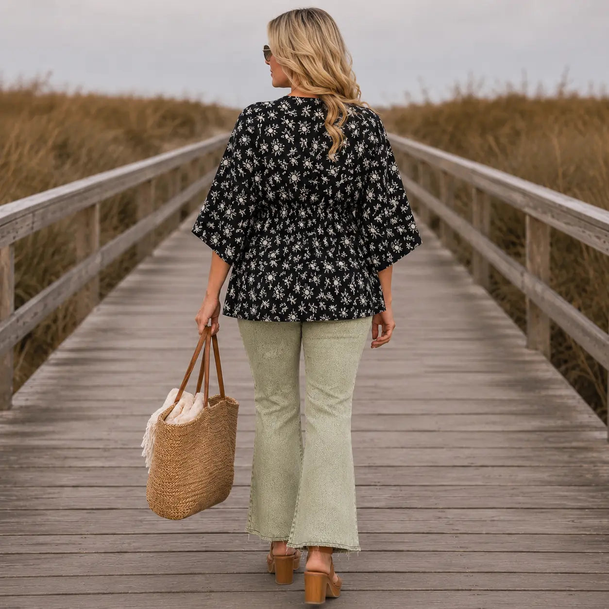 Midnight Meadow Floral Peplum Top