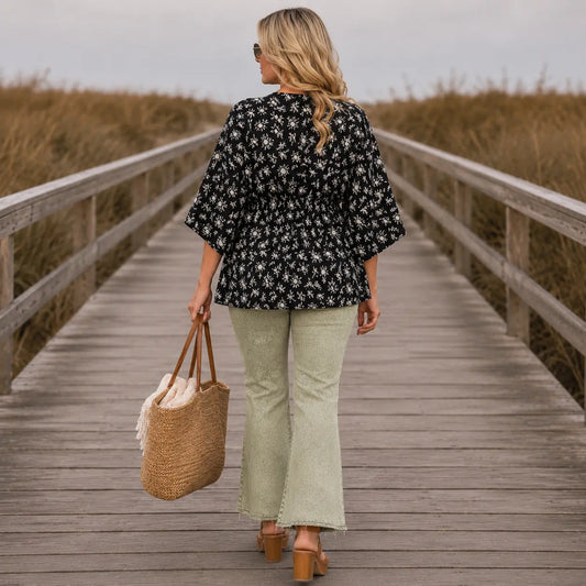 Midnight Meadow Floral Peplum Top