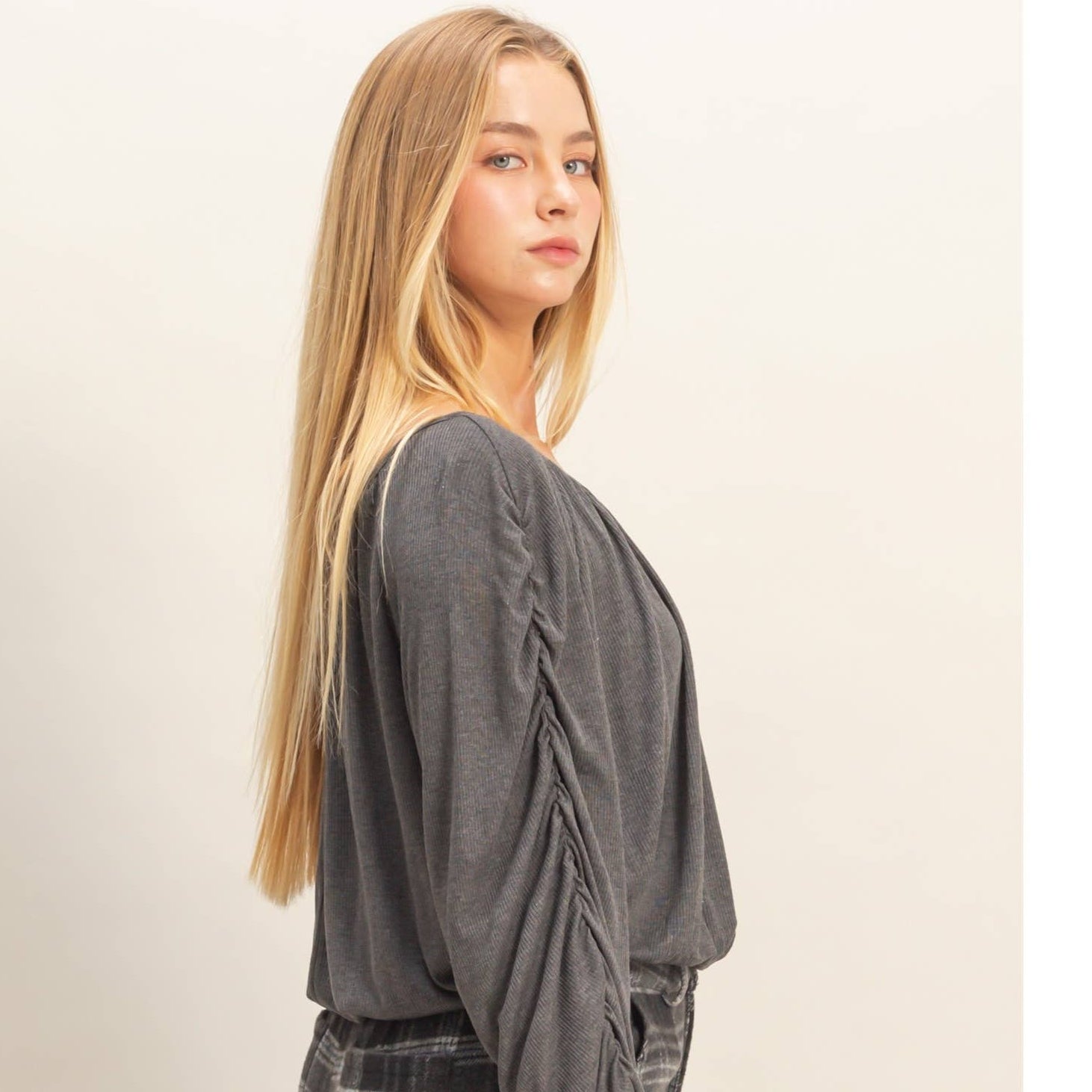 Boat Neck Dolman Long Sleeve Top