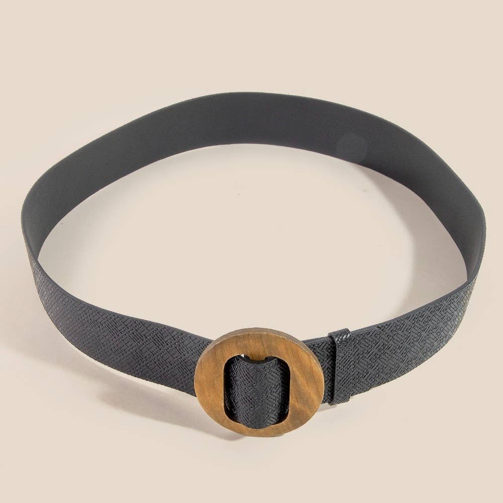 Weave Wooden Buckle Fashion Vegan Leather Belt